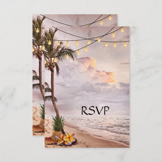 トロピカルビーチまたは目的地の結婚式の出欠確認カード 出欠カード (正面/裏面)