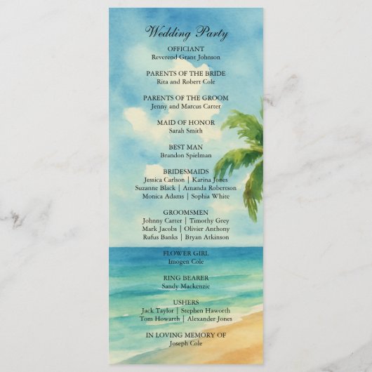 トロピカルビーチアイランドデスティネーションウェディング プログラム (裏面)