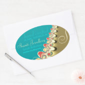 トロピカルビーチアクア+金ゴールドラベルオーバルステッカー 楕円形シール (封筒)