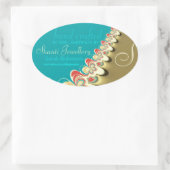 トロピカルビーチアクア+金ゴールドラベルオーバルステッカー 楕円形シール (バッグ)