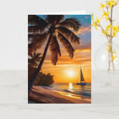 トロピカルビーチアットサンセットファーザー カード (黄色い花)