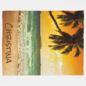 トロピカルビーチアットサンセット名 フリースブランケット (正面(横))