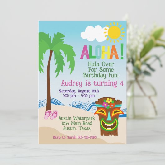 トロピカルビーチアロハルアウ（ハワイ式宴会）誕生日招待状 招待状 (スタンド正面)