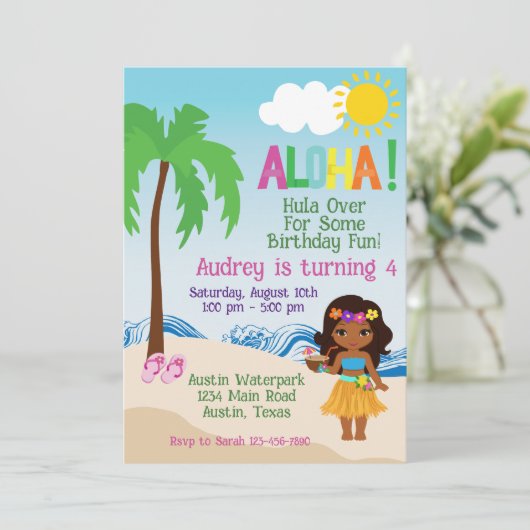 トロピカルビーチアロハルーアウ誕生日招待状 招待状 (スタンド正面)