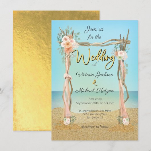 トロピカルビーチアーバーアーチウェディング招待状 招待状 (正面/裏面)