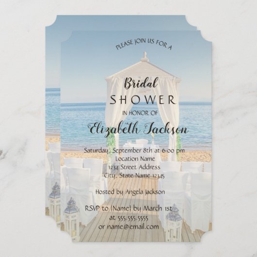 トロピカルビーチアーバーブライダルシャワー 招待状 (正面/裏面)