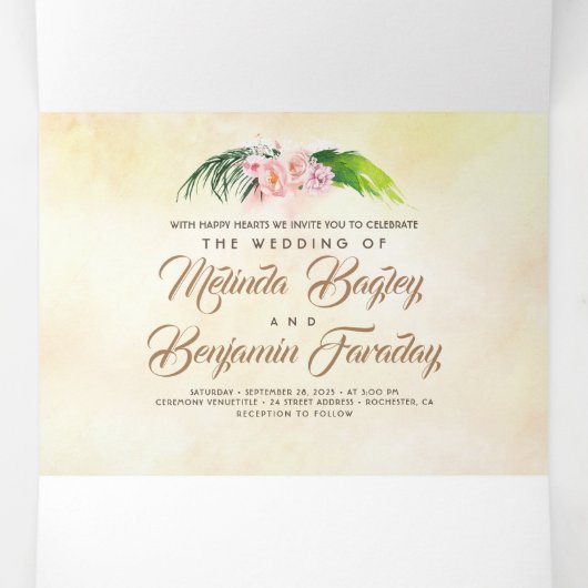 トロピカルビーチアーバーロマン結婚チーズ 三つ折りカード (内部中)