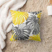トロピカルビーチイエローグレモダンージャングル葉ズ クッション (ブランケット)