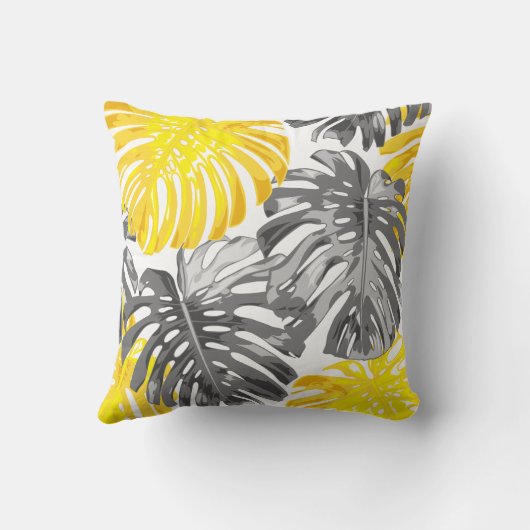 トロピカルビーチイエローグレモダンージャングル葉ズ クッション (裏面)