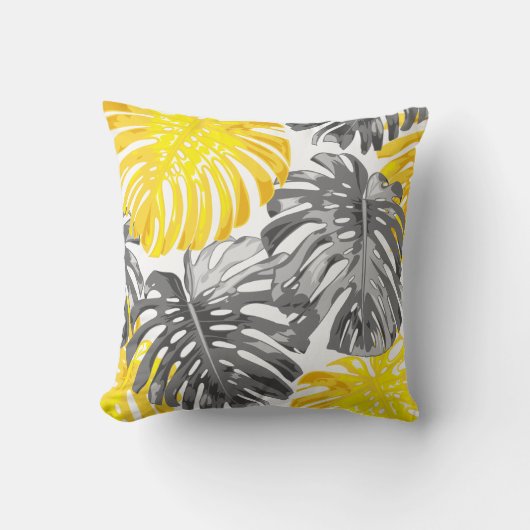 トロピカルビーチイエローグレモダンージャングル葉ズ クッション (正面)