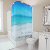 トロピカルビーチインティール(緑がかった色)アクアターコイズブルー引用文P シャワーカーテン (インサイチュ)