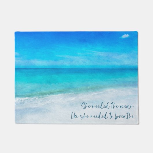 トロピカルビーチインティール（緑がかった色）アクアターコイズブルー引用文P ドアマット (正面)