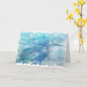 トロピカルビーチインティール(緑がかった色)アクアターコイズブルー カード (黄色い花)