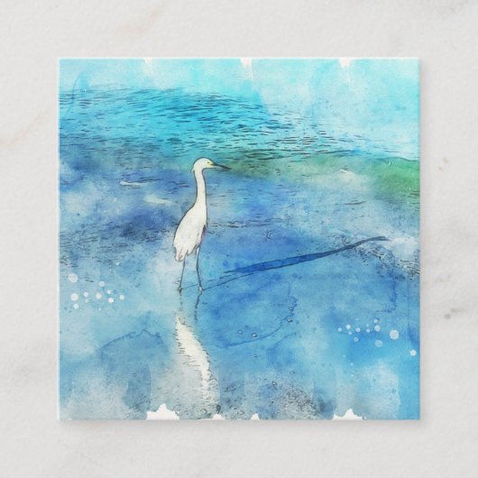 トロピカルビーチインティール（緑がかった色）アクアターコイズブルー スクエア名刺 (正面)