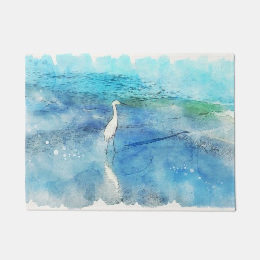 トロピカルビーチインティール（緑がかった色）アクアターコイズブルー ドアマット (正面)