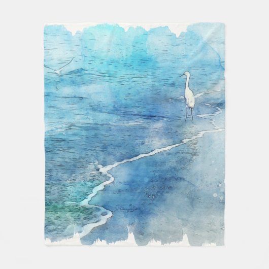 トロピカルビーチインティール（緑がかった色）アクアターコイズブルー フリースブランケット (正面)