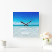 トロピカルビーチインフロリダティール（緑がかった色）アクアターコイズブルー スクエア壁時計 (ホーム)