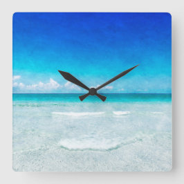 トロピカルビーチインフロリダティール（緑がかった色）アクアターコイズブルー スクエア壁時計