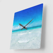 トロピカルビーチインフロリダティール（緑がかった色）アクアターコイズブルー スクエア壁時計 (傾斜)