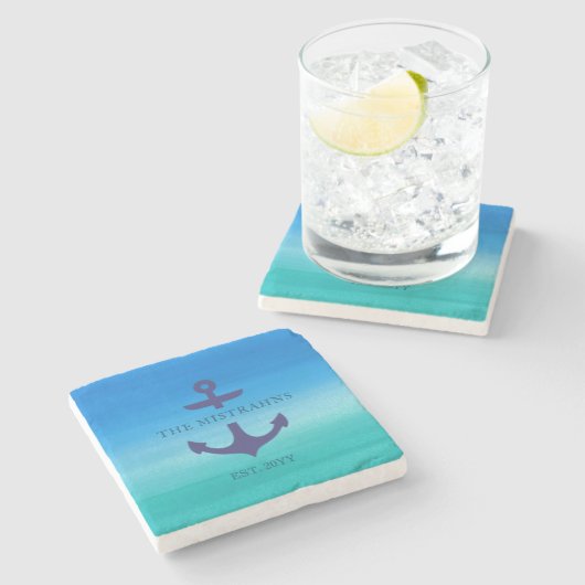 トロピカルビーチイ航海のいかりボート名 ストーンコースター (横)