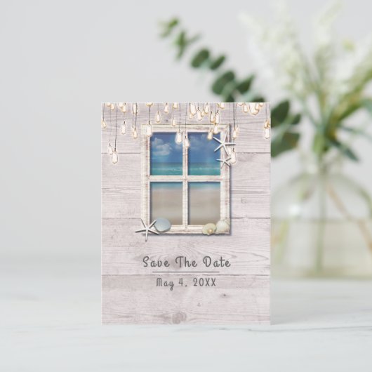 トロピカルビーチウィンドウホワイトウッド日付を保存 案内ポストカード (スタンド正面)