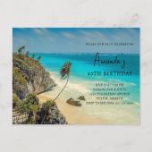 トロピカルビーチウィンドスイープパームズ誕生日 インビテーションポストカード (正面)