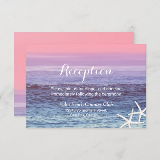 トロピカルビーチウェディングのヒトデのレセプション 招待状 (正面/裏面)