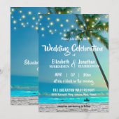 トロピカルビーチウェディングパームストリングライトモダン 招待状 (正面/裏面)