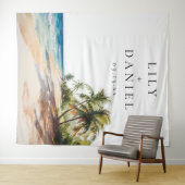 トロピカルビーチウェディングフォトバックドロップ タペストリー (インサイチュ(横))