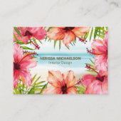 トロピカルビーチウォーターカラーハイビスカスフラワー&パーム 名刺 (正面)