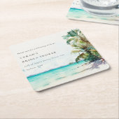 トロピカルビーチウォーターカラーパームツリーズブライダルシャワー スクエアペーパーコースター (アングル)