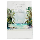 トロピカルビーチウォーターカラーパームツリーズブライダルシャワー ミディアムペーパーバッグ (正面)