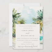 トロピカルビーチウォーターカラーパームツリーズ婚約 招待状 (正面)
