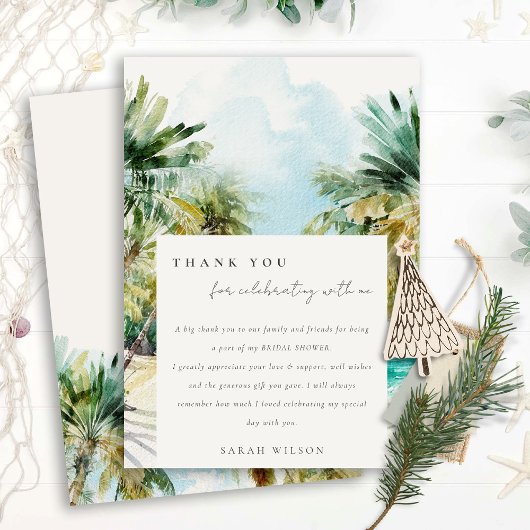 トロピカルビーチウォーターカラーパームツリーブライダルシャワー サンキューカード