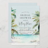 トロピカルビーチウォーターカラーパームツリーブライダルシャワー 招待状 (正面/裏面)