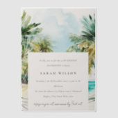 トロピカルビーチウォーターカラーパームツリー誕生日 ベラム紙招待状 (正面)