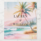 トロピカルビーチウォーターカラーパーム結婚ツリー ワインラベル (シングルラベル)