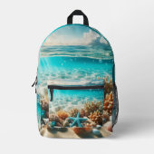 トロピカルビーチウォーターズシーシェル プリントバックパック (正面)