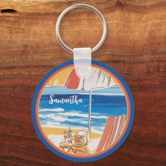 トロピカルビーチエスケープパーソナライズされた – 夏 キーホルダー (裏面)