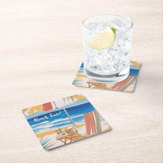 トロピカルビーチエスケープパーソナライズされた – 夏 スクエアペーパーコースター (インサイチュ)