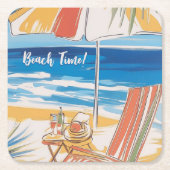 トロピカルビーチエスケープパーソナライズされた – 夏 スクエアペーパーコースター (正面)