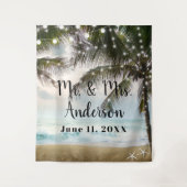 トロピカルビーチオーシャンパームツリーフォトバックドロップ タペストリー (正面)