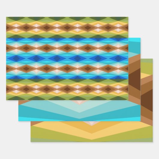 トロピカルビーチカラー万華鏡のように千変万化するパターン抽象芸術アート ラッピングペーパーシート (セット)