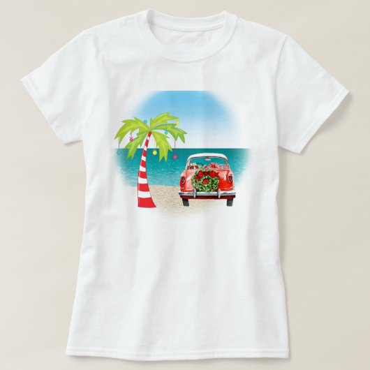トロピカルビーチクラシックカークリスマス Tシャツ (デザイン正面)