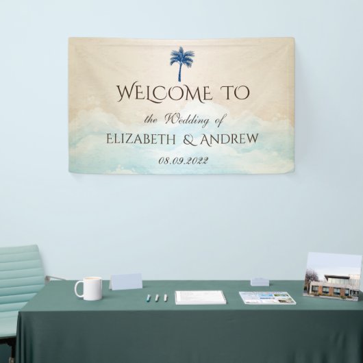 トロピカルビーチグリッター結婚パームズ 横断幕 (トレードショー)