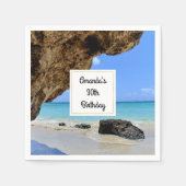 トロピカルビーチコーストとビッグロック誕生日 スタンダードカクテルナプキン (正面)