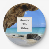 トロピカルビーチコーストとビッグロック誕生日 ペーパープレート (正面)