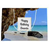 トロピカルビーチコーストとビッグロック誕生日 ラージペーパーバッグ (正面)