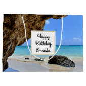 トロピカルビーチコーストとビッグロック誕生日 ラージペーパーバッグ (裏面)