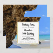 トロピカルビーチコーストとビッグロック誕生日 招待状 (正面/裏面)